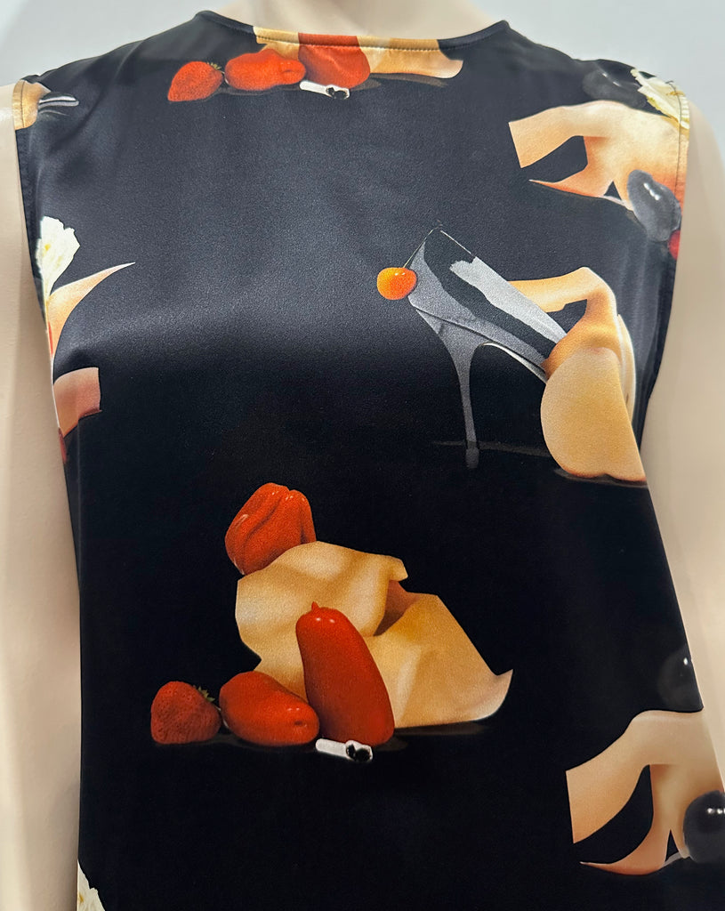 ACNE STUDIOS Black Multi Colour Silk Belvidere Printed Short Sleeveless Dress FR38 UK10