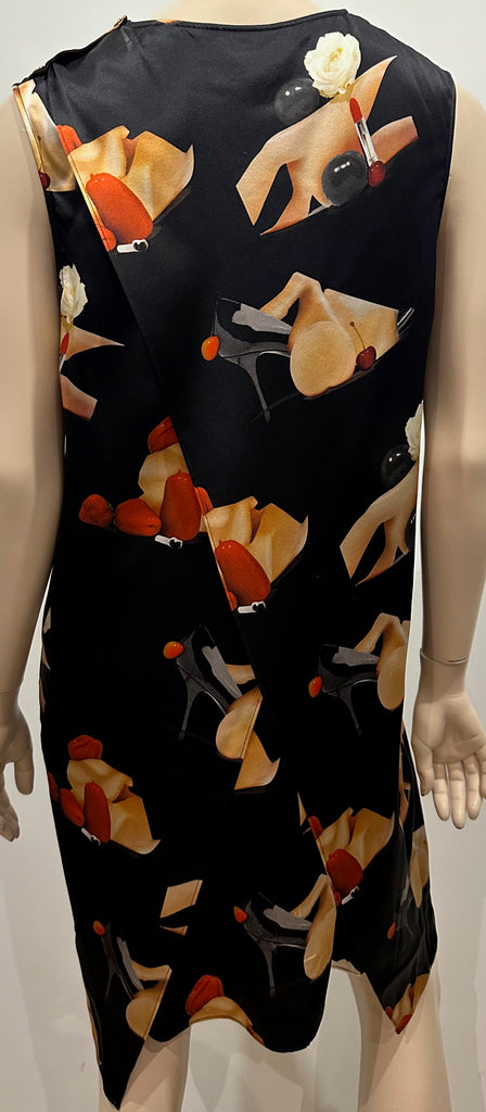 ACNE STUDIOS Black Multi Colour Silk Belvidere Printed Short Sleeveless Dress FR38 UK10