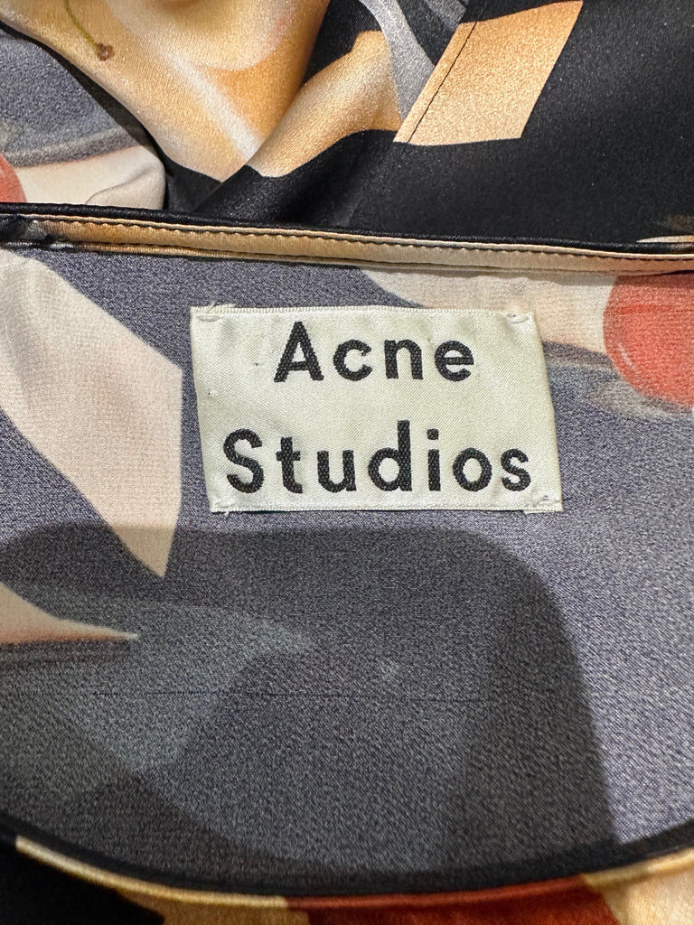 ACNE STUDIOS Black Multi Colour Silk Belvidere Printed Short Sleeveless Dress FR38 UK10