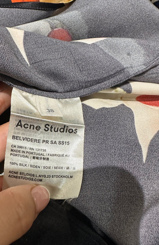 ACNE STUDIOS Black Multi Colour Silk Belvidere Printed Short Sleeveless Dress FR38 UK10