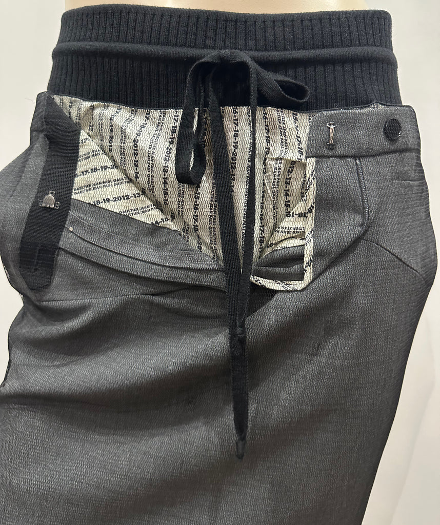 JEAN PAUL GAULTIER FEMME Grey & Black Wool Blend Elasticated Waist Pencil Skirt