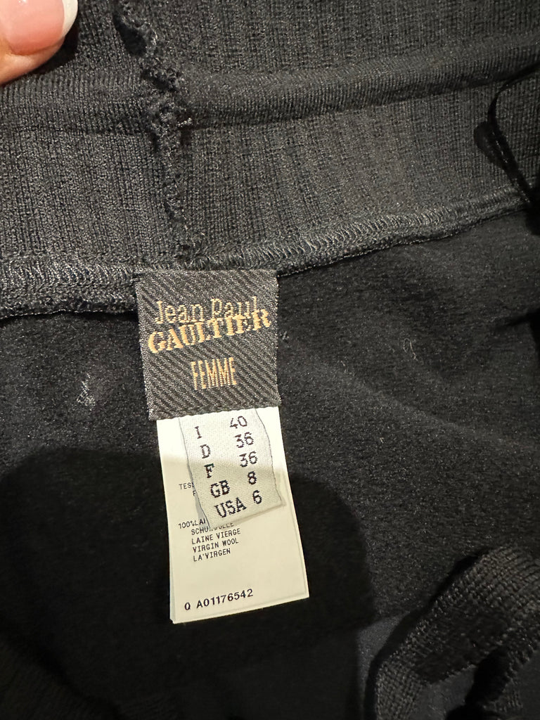 JEAN PAUL GAULTIER FEMME Grey & Black Wool Blend Elasticated Waist Pencil Skirt