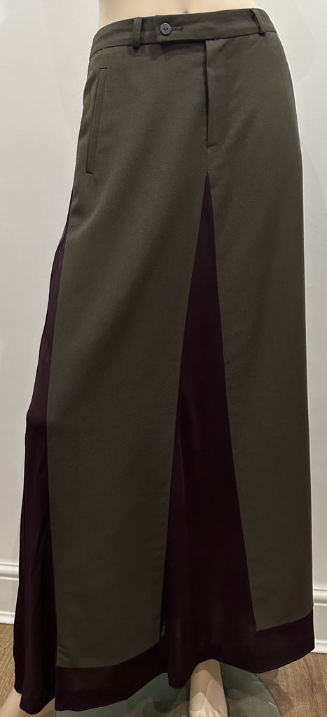 JEAN PAUL GAULTIER FEMME Khaki & Purple Wool Blend Long Length Maxi Skirt UK10