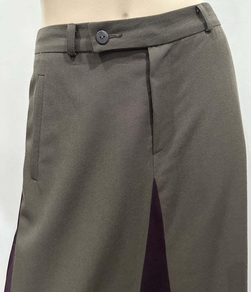 JEAN PAUL GAULTIER FEMME Khaki & Purple Wool Blend Long Length Maxi Skirt UK10