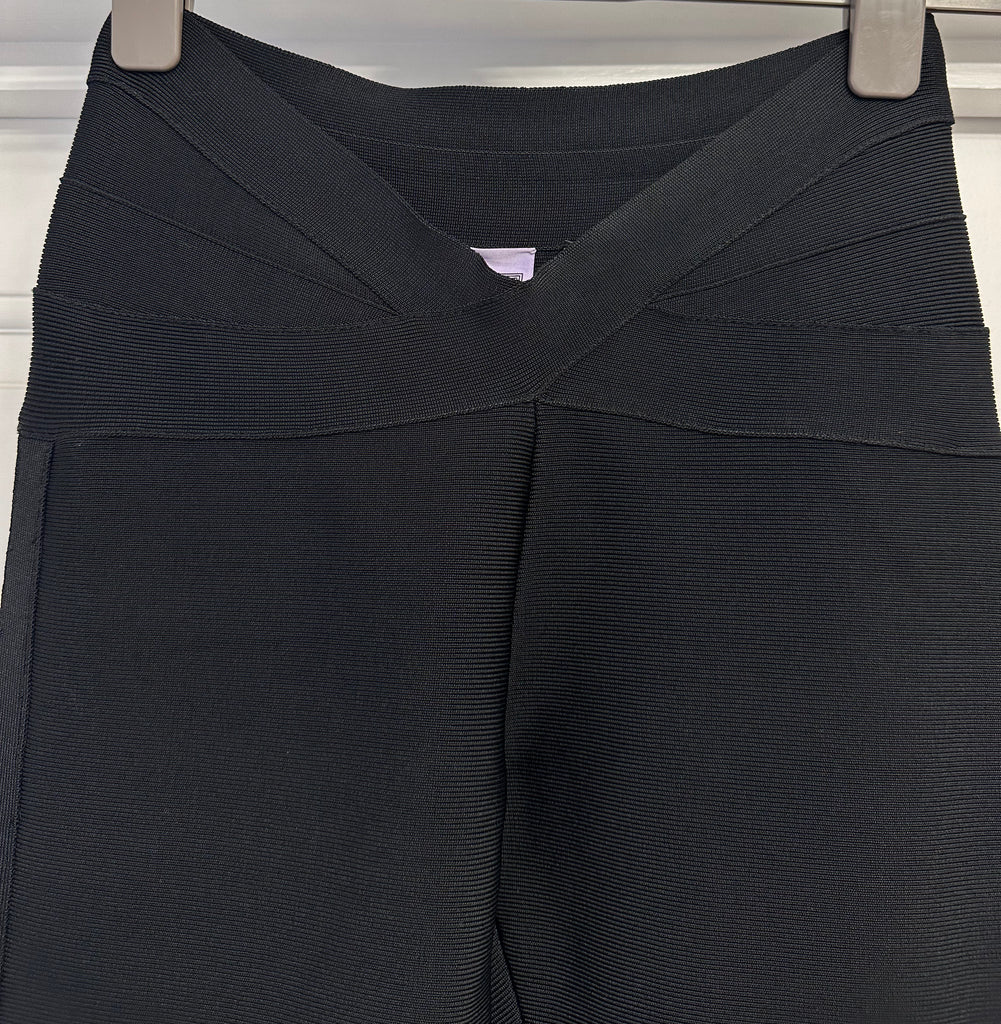 HERVE LEGER Women's Black V Waist Slim Fit Cropped Capri Trousers Leggings Pants