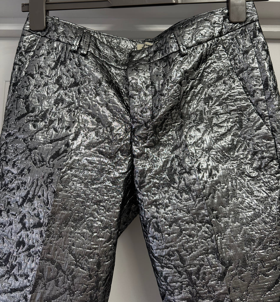 ZADIG & VOLTAIRE Silver Metallic Sheen Textured Crop Capri Trousers Pants 38 M