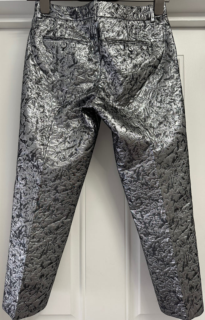 ZADIG & VOLTAIRE Silver Metallic Sheen Textured Crop Capri Trousers Pants 38 M