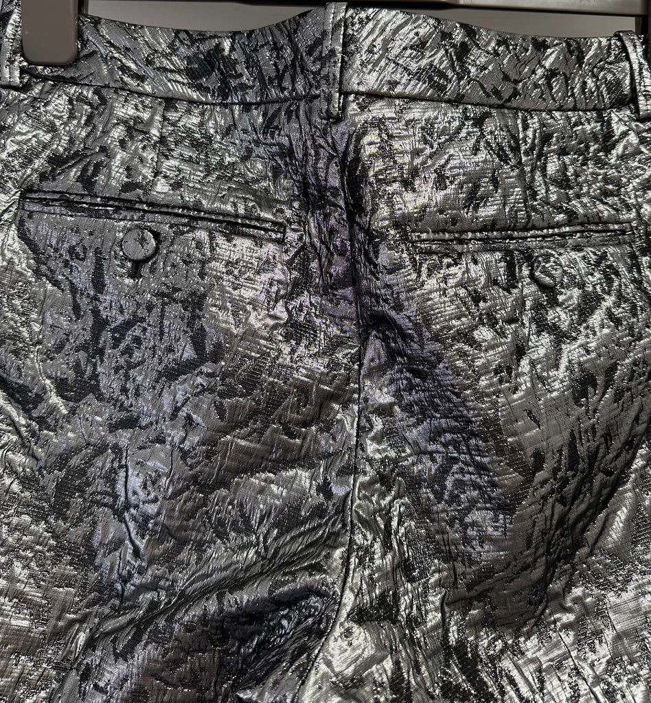 ZADIG & VOLTAIRE Silver Metallic Sheen Textured Crop Capri Trousers Pants 38 M
