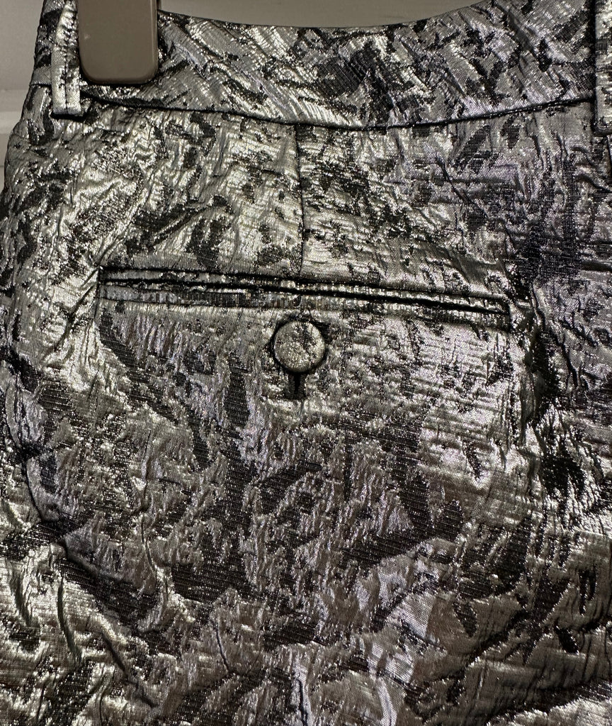 ZADIG & VOLTAIRE Silver Metallic Sheen Textured Crop Capri Trousers Pants 38 M