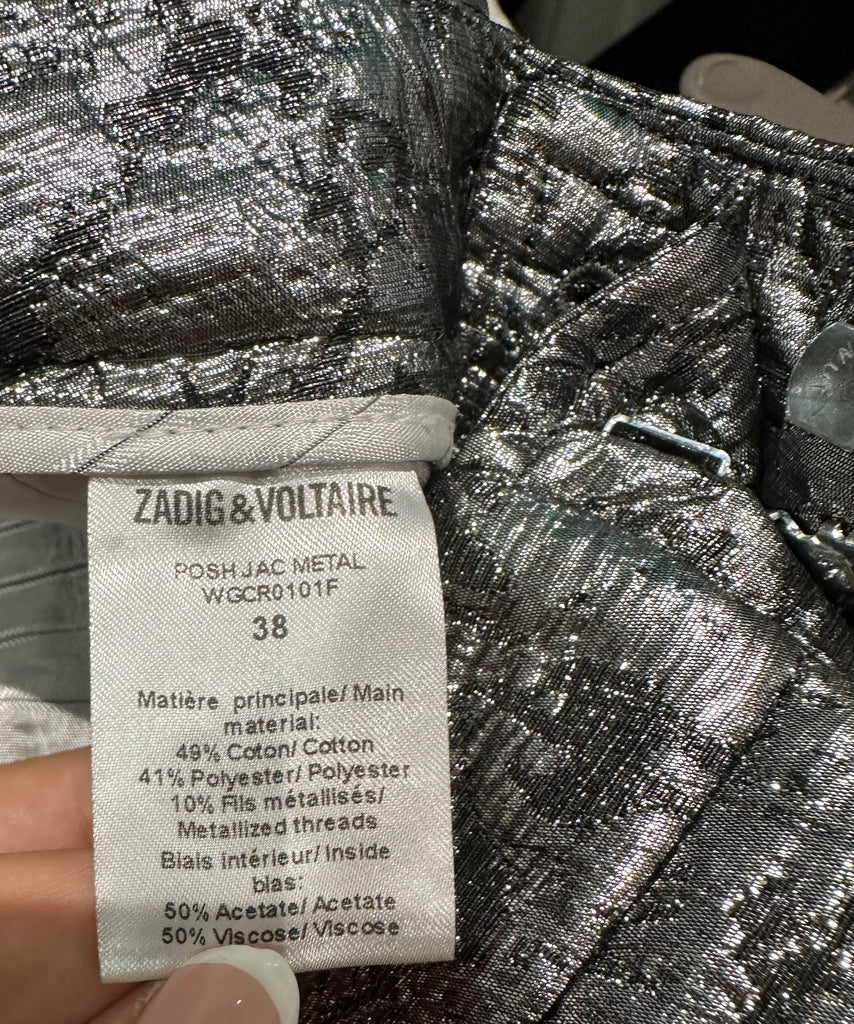 ZADIG & VOLTAIRE Silver Metallic Sheen Textured Crop Capri Trousers Pants 38 M