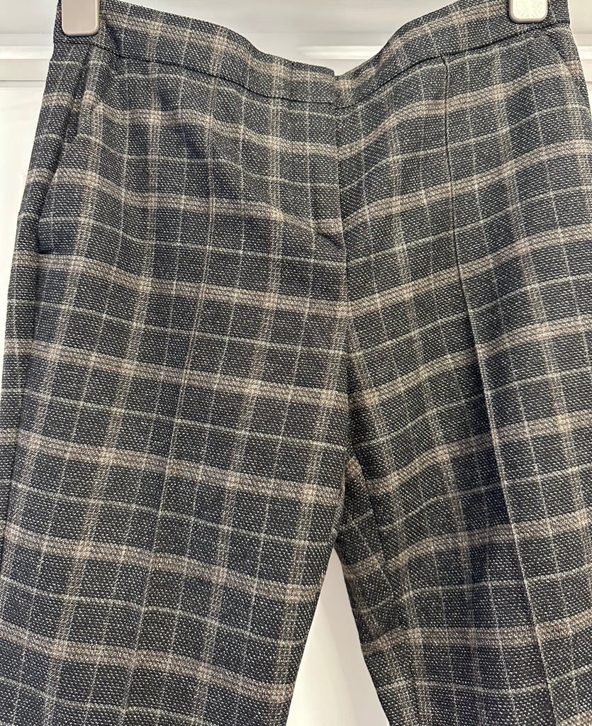 MAJE Women's Brown Wool Stretch Checked Cropped Capri Trousers Pants FR40 UK12