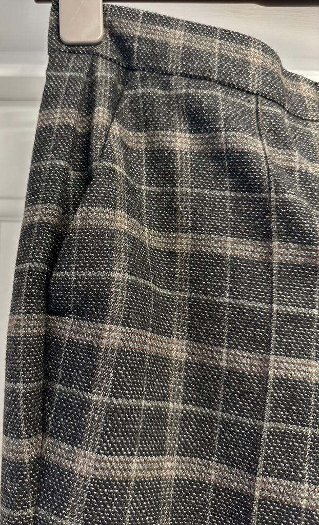 MAJE Women's Brown Wool Stretch Checked Cropped Capri Trousers Pants FR40 UK12