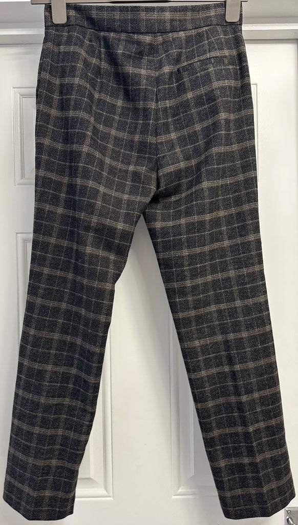 MAJE Women's Brown Wool Stretch Checked Cropped Capri Trousers Pants FR40 UK12