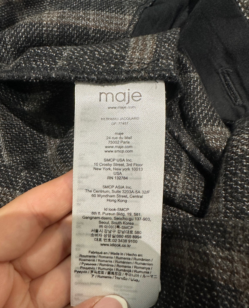 MAJE Women's Brown Wool Stretch Checked Cropped Capri Trousers Pants FR40 UK12