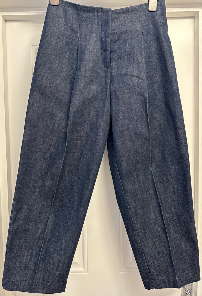 ACNE STUDIOS Blue MUROL Cotton Denim Wide Fit Cropped Capri Flare Jeans 36 UK8