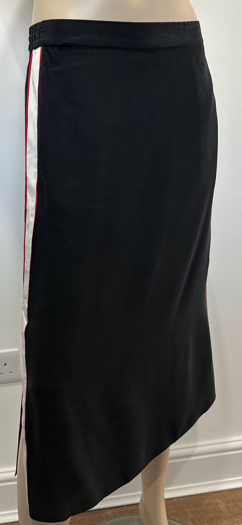 RAG & BONE Black 100% Sand Washed Silk Red & White Stripe Midi Maxi Skirt Sz 2/S