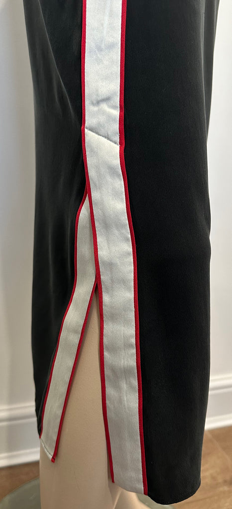 RAG & BONE Black 100% Sand Washed Silk Red & White Stripe Midi Maxi Skirt Sz 2/S