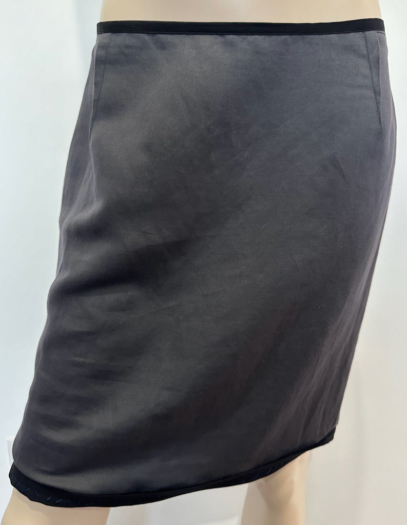 LANVIN Charcoal Grey & Black Trim Linen Cotton Blend Short Skirt 40 UK12