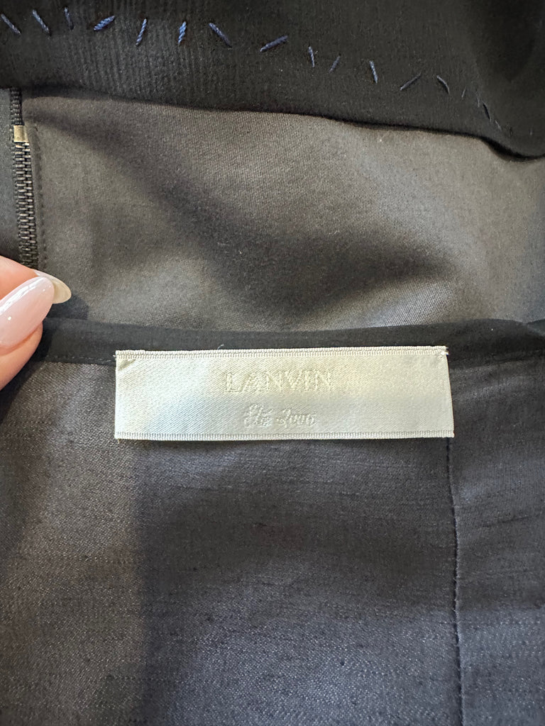 LANVIN Charcoal Grey & Black Trim Linen Cotton Blend Short Skirt 40 UK12