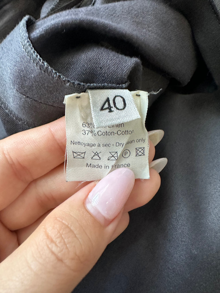 LANVIN Charcoal Grey & Black Trim Linen Cotton Blend Short Skirt 40 UK12