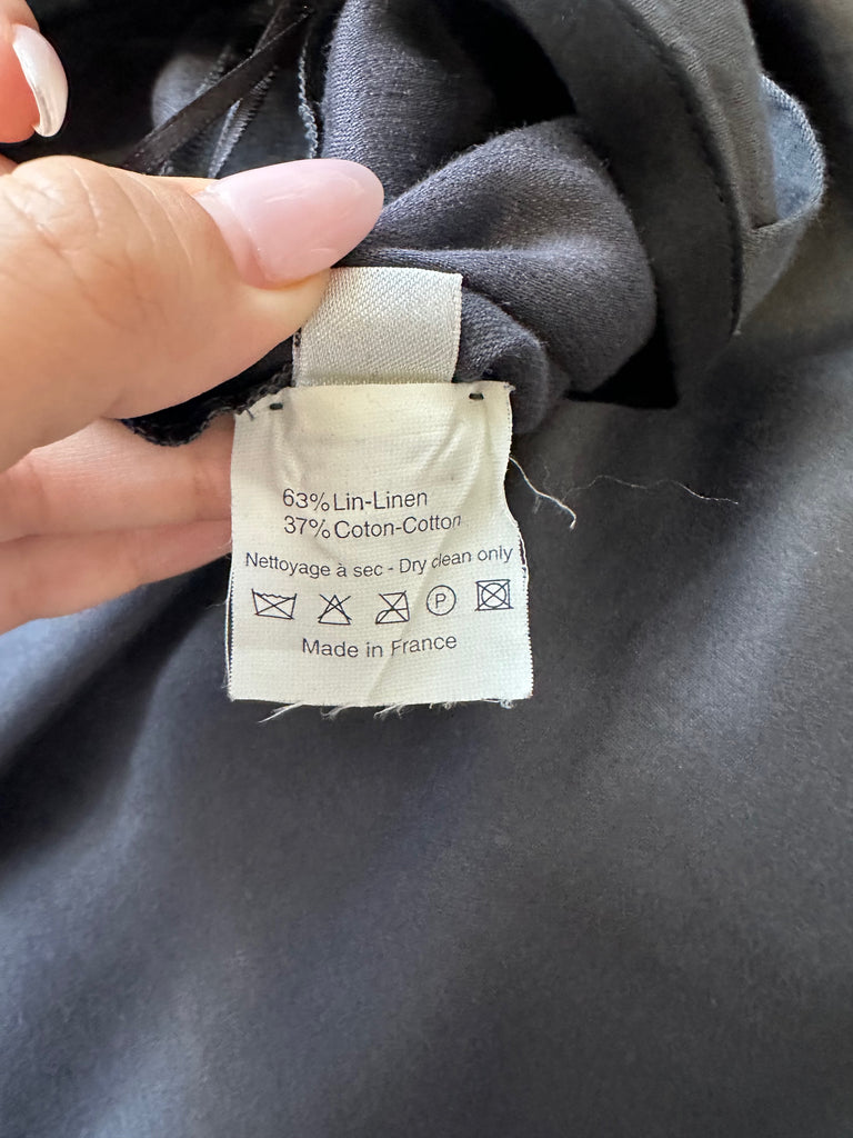 LANVIN Charcoal Grey & Black Trim Linen Cotton Blend Short Skirt 40 UK12