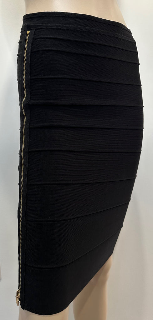 HERVE LEGER Women's Black Bandage Bodycon Chunky Gold Zipper Skirt S