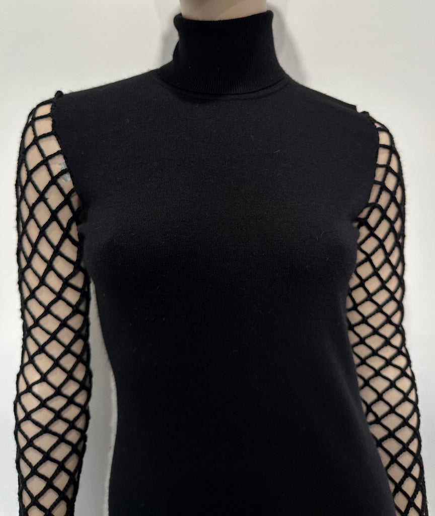 PRINGLE OF SCOTLAND Black Silk & Angora Blend Polo Neck Knitwear Jumper Dress M