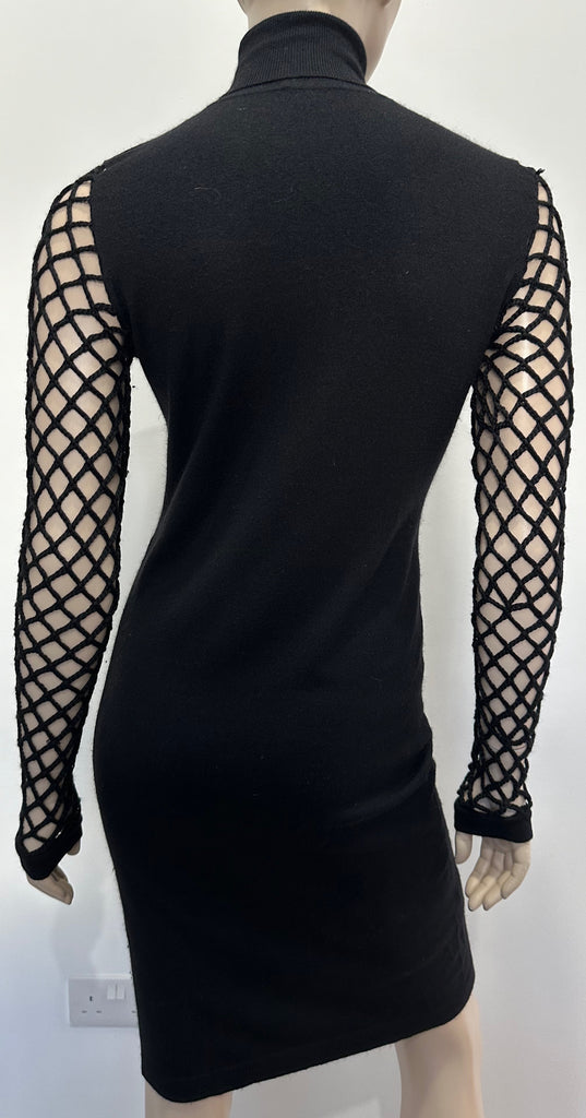 PRINGLE OF SCOTLAND Black Silk & Angora Blend Polo Neck Knitwear Jumper Dress M