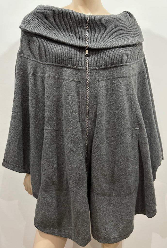 ALESSANDRO DELL' ACQUA Charcoal Grey Wool Blend Zip Fastened Cardigan Poncho
