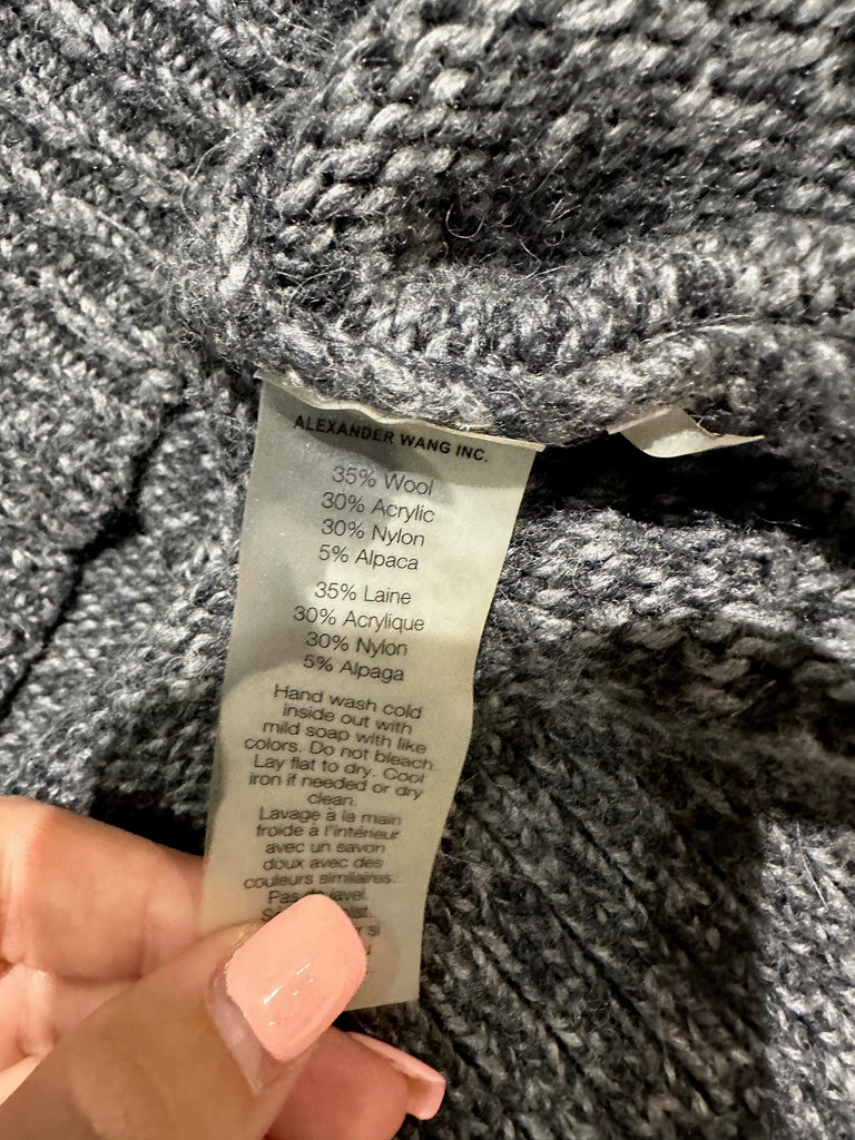 T ALEXANDER WANG Charcoal Grey Chunky Knit Long Sleeve Jumper Sweater Top M