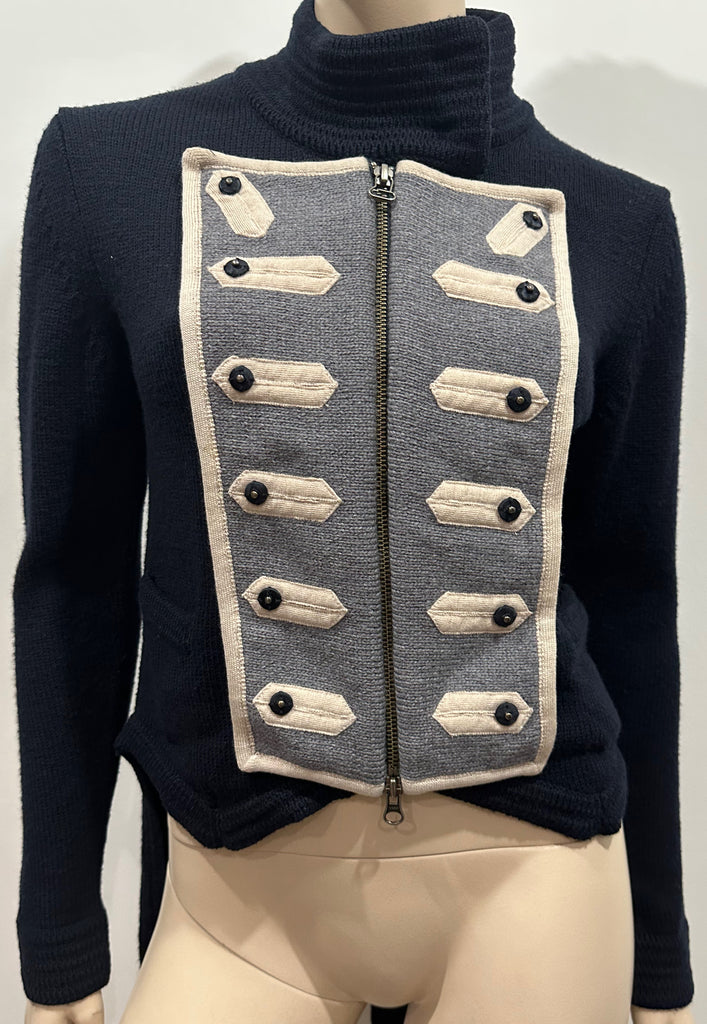 3.1 PHILLIP LIM Navy Blue Merino Wool Military Style Knitwear Zipper Cardigan Ja