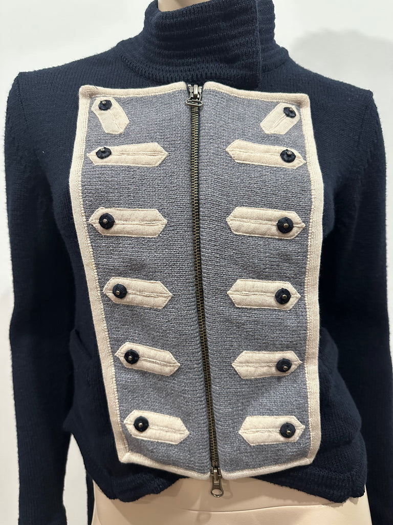 3.1 PHILLIP LIM Navy Blue Merino Wool Military Style Knitwear Zipper Cardigan Ja