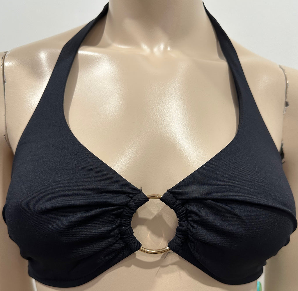 MELISSA ODABASH Black BRUSSELS Halter Neck Gold Detail Bikini Top UK10 BNWT