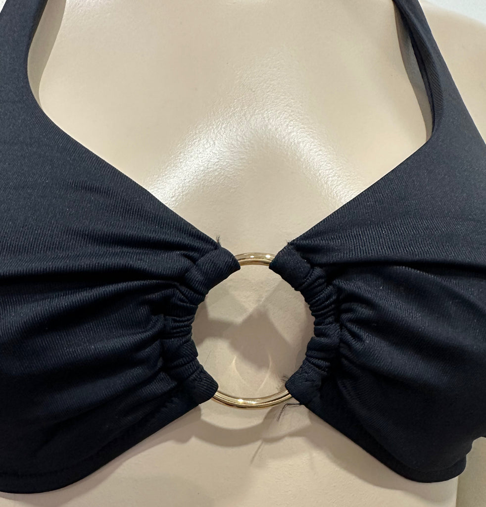 MELISSA ODABASH Black BRUSSELS Halter Neck Gold Detail Bikini Top UK10 BNWT