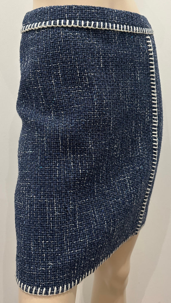 BOUTIQUE MOSCHINO Blue & Cream Cotton Chunky Knit Tweed Mini Skirt UK 8 BNWT