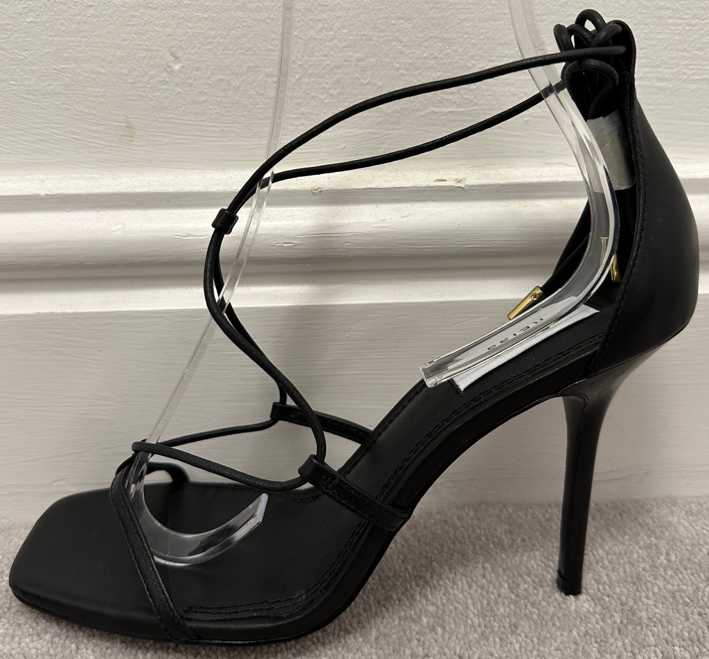 REISS Black Leather Strappy High Heel Tie Ankle Sandals Shoes UK6 EU39 NEW!