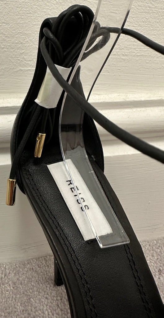 REISS Black Leather Strappy High Heel Tie Ankle Sandals Shoes UK6 EU39 NEW!