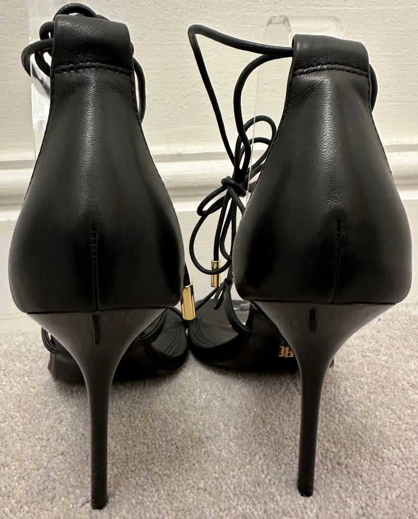 REISS Black Leather Strappy High Heel Tie Ankle Sandals Shoes UK6 EU39 NEW!