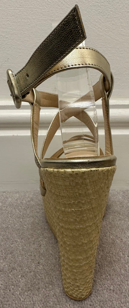 DANIEL Gold Metallic Leather Strappy Wicker Wedge Platform Sandals Shoes UK6
