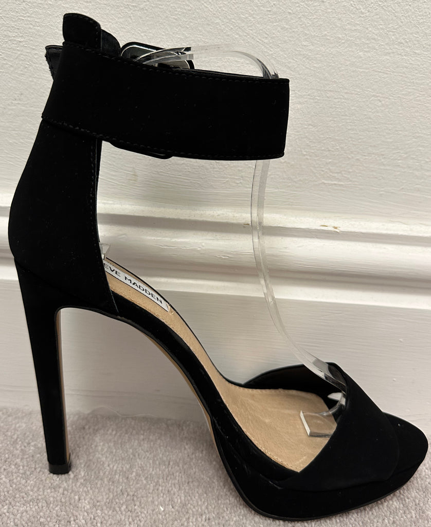 STEVE MADDEN Black Faux Suede Platform High Heel Sandals Shoes UK5 EU38 NEW