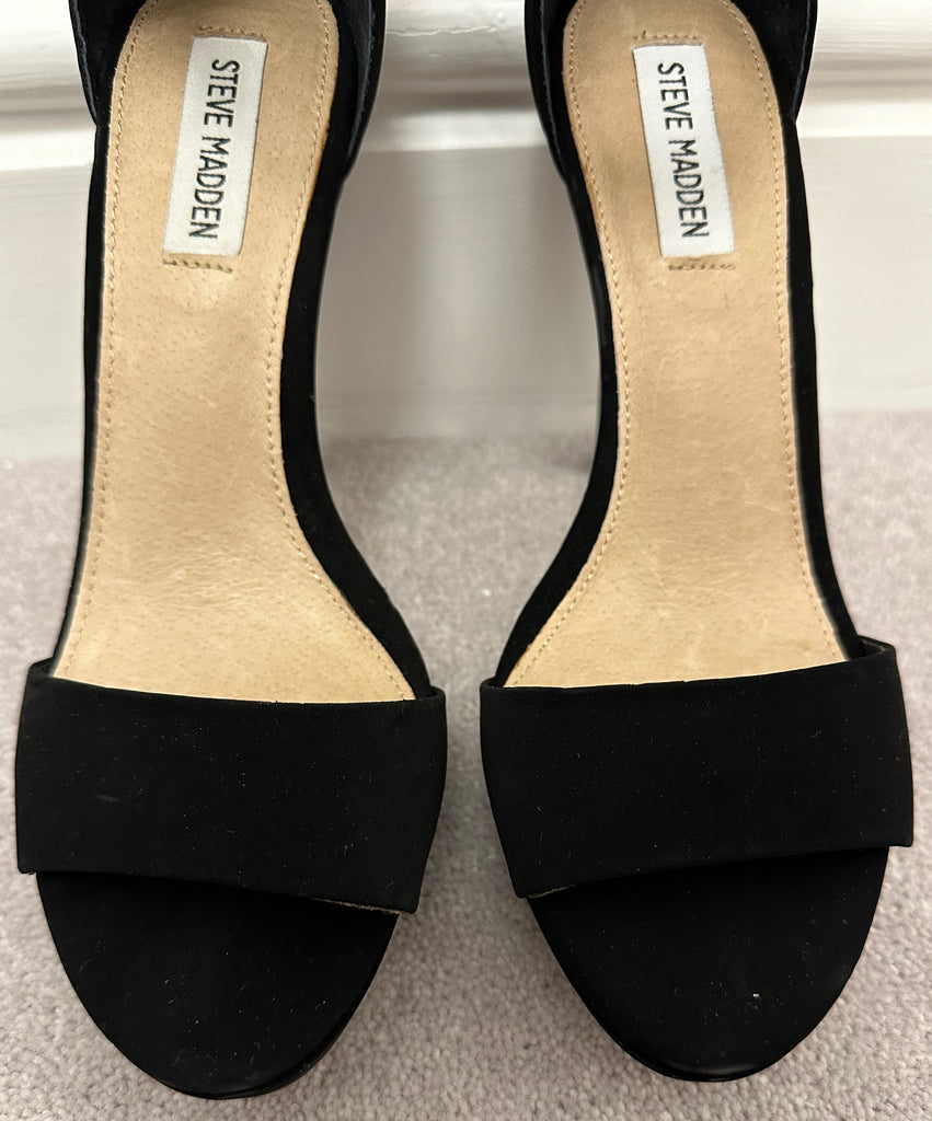 STEVE MADDEN Black Faux Suede Platform High Heel Sandals Shoes UK5 EU38 NEW