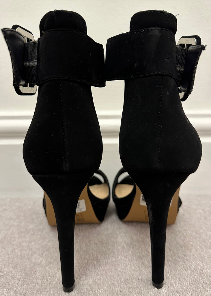 STEVE MADDEN Black Faux Suede Platform High Heel Sandals Shoes UK5 EU38 NEW