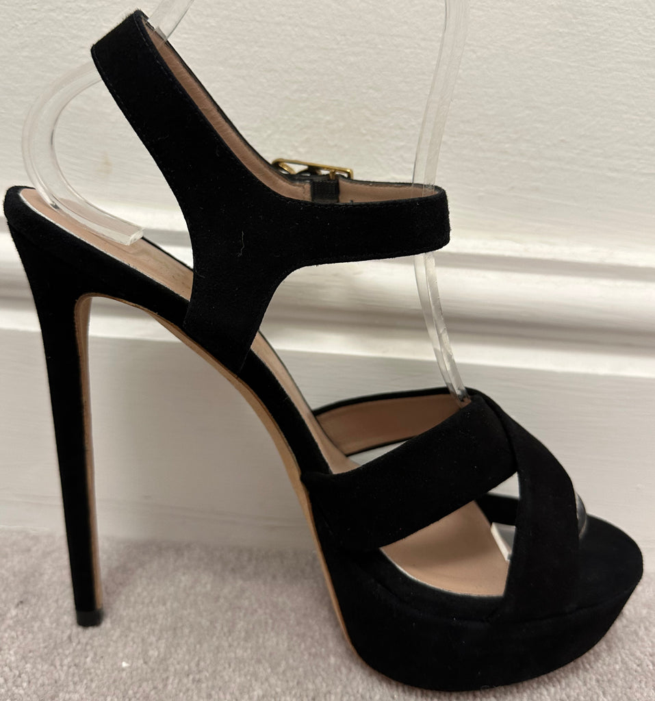 KURT GEIGER Black Suede Open Toe High Stiletto Heel Platform Sandals Shoes UK6