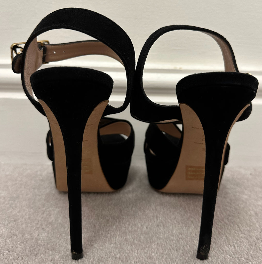 KURT GEIGER Black Suede Open Toe High Stiletto Heel Platform Sandals Shoes UK6