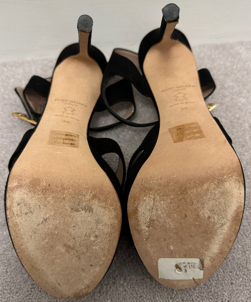 KURT GEIGER Black Suede Open Toe High Stiletto Heel Platform Sandals Shoes UK6