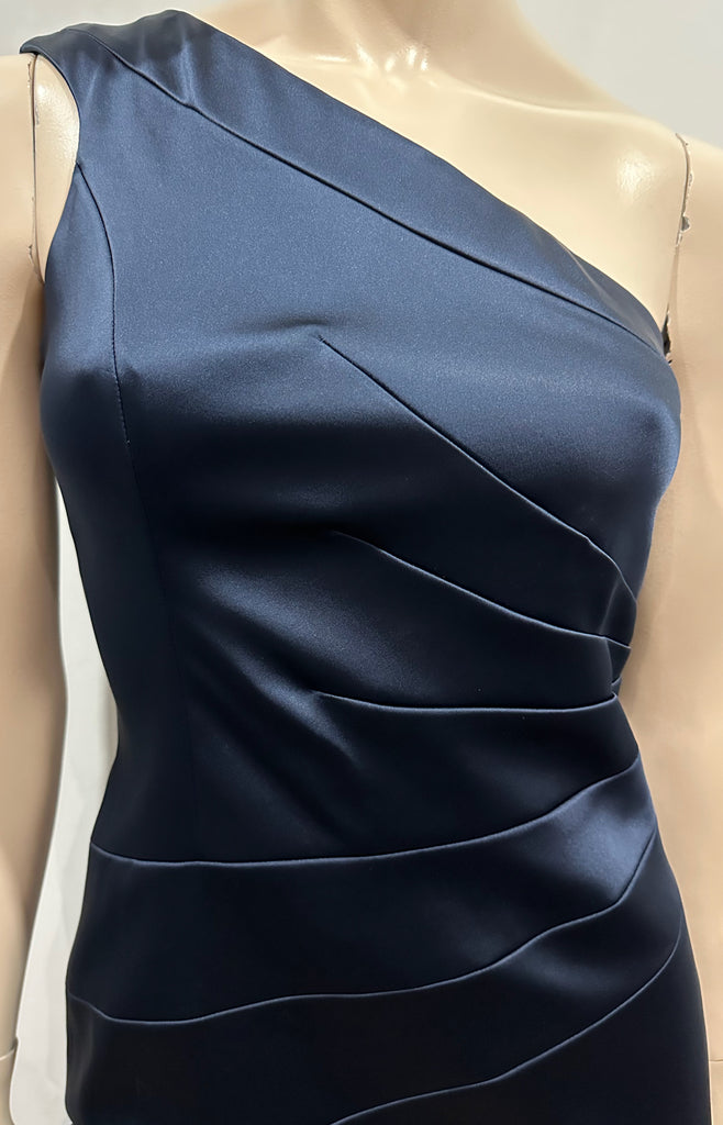 COAST Midnight Navy Blue Sheen One Shoulder Fitted Lined Evening Dress UK8