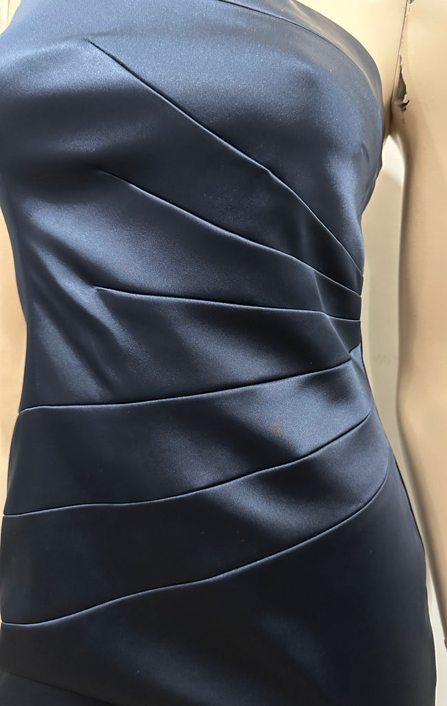 COAST Midnight Navy Blue Sheen One Shoulder Fitted Lined Evening Dress UK8