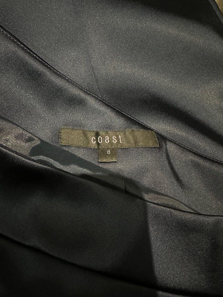 COAST Midnight Navy Blue Sheen One Shoulder Fitted Lined Evening Dress UK8