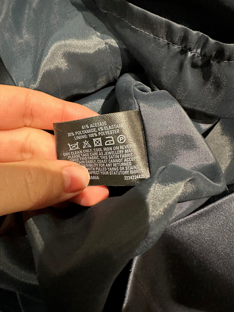 COAST Midnight Navy Blue Sheen One Shoulder Fitted Lined Evening Dress UK8