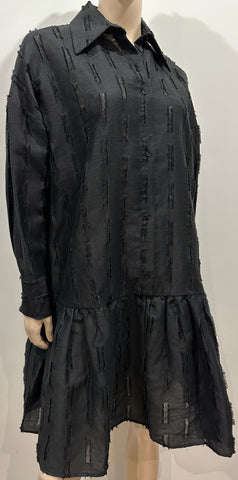 CESARE FABBRI Black Brown Trim Virgin Wool Blend Sleeveless Pencil Dress 42 UK10